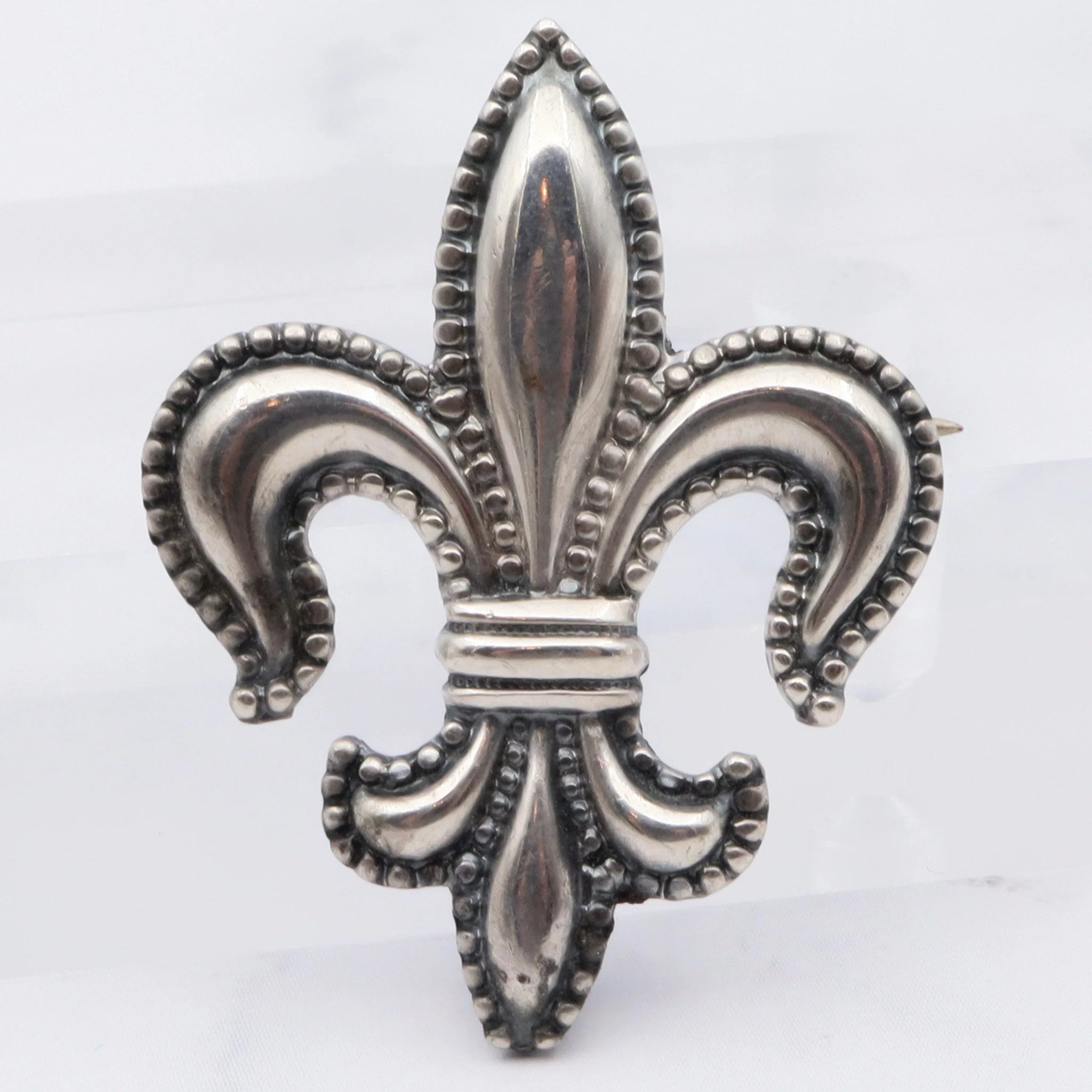 Antique Victorian sterling fleur de lis watch clip brooch